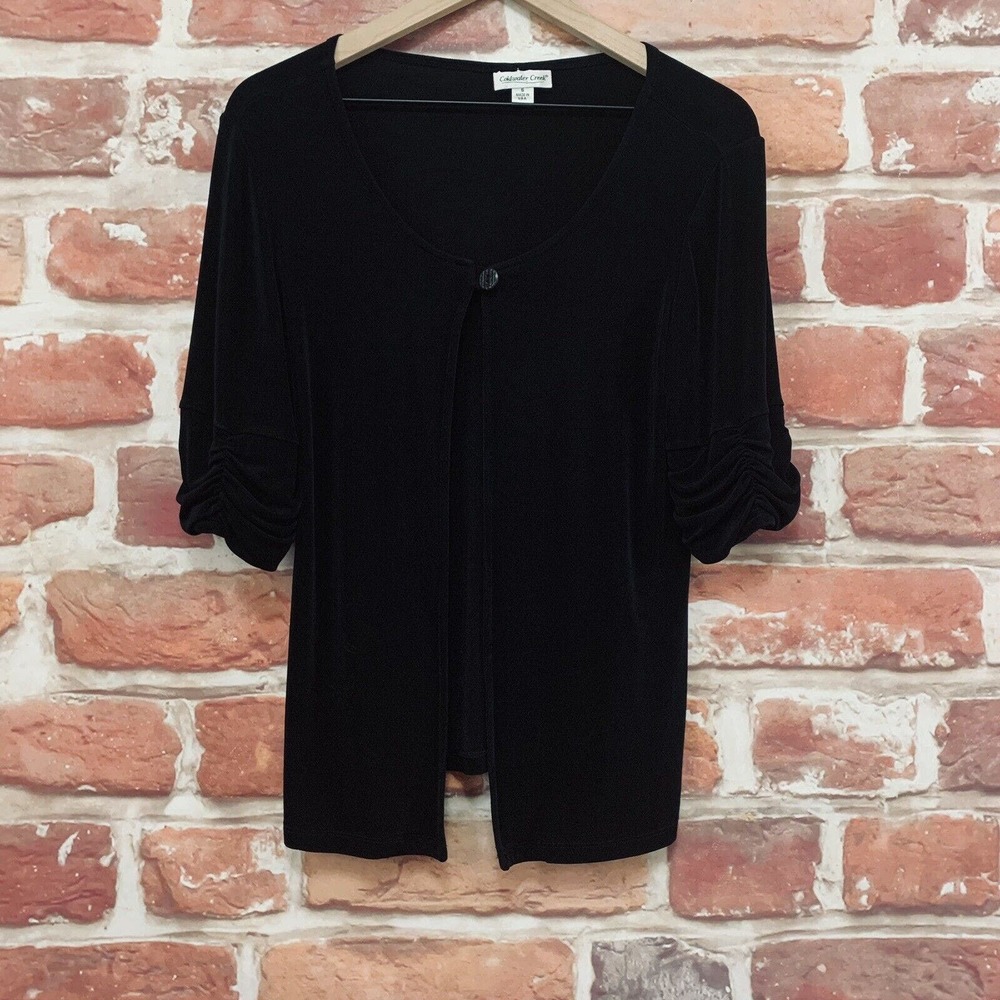 Coldwater Creek Blouse Topper Women's Small Black Slinky Single Button Top